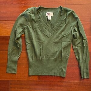 Y2K Fashion- SO Women's Deep Green V-Neck Sweater
